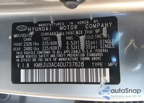 2013 Hyundai Tucson Gls z USA, uszkodzony, nr VIN KM8JU3AC4DU737828